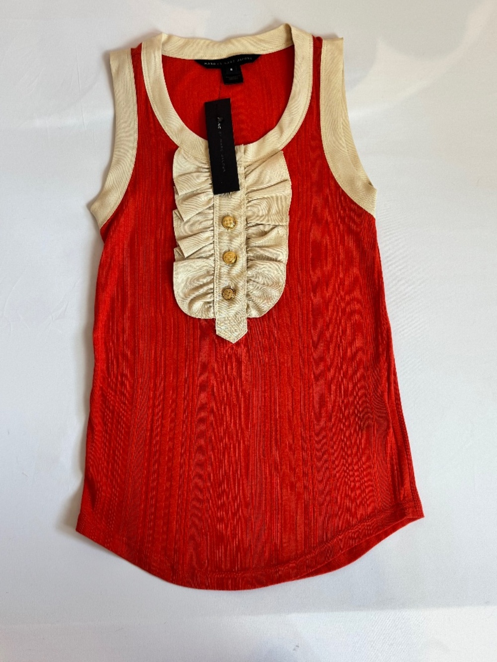 Y2K Marc by Marc Jacobs orange ribbed tank top with beige ruffles NWT Small